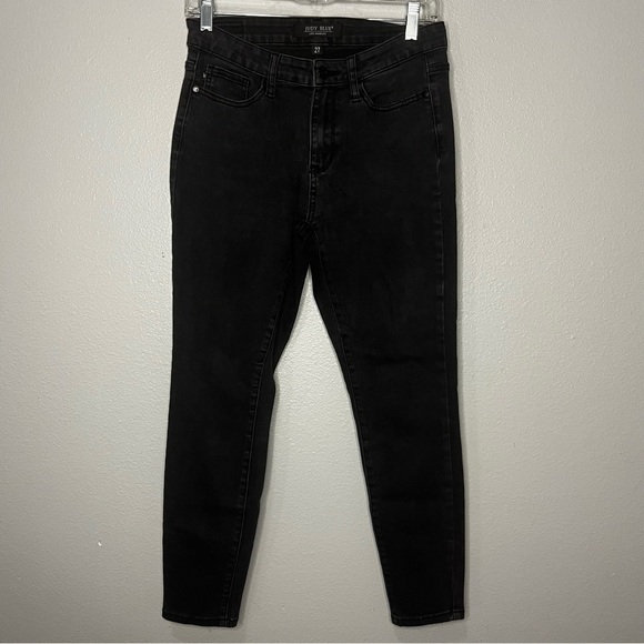 Judy Blue Black Denim Jeans 27 Stretch Taper Slim Ankle Pockets Casual - Picture 1 of 8